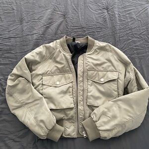Women’s Olive Cropped Bomber Jacket